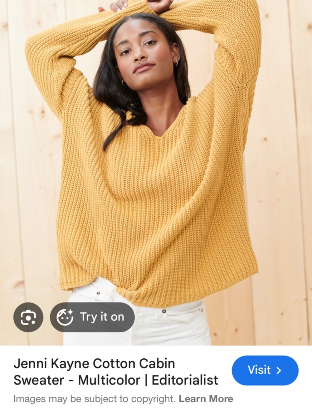 Jenni Kayne Cotton Cabin V Neck Sweater in Mustard Size Small
